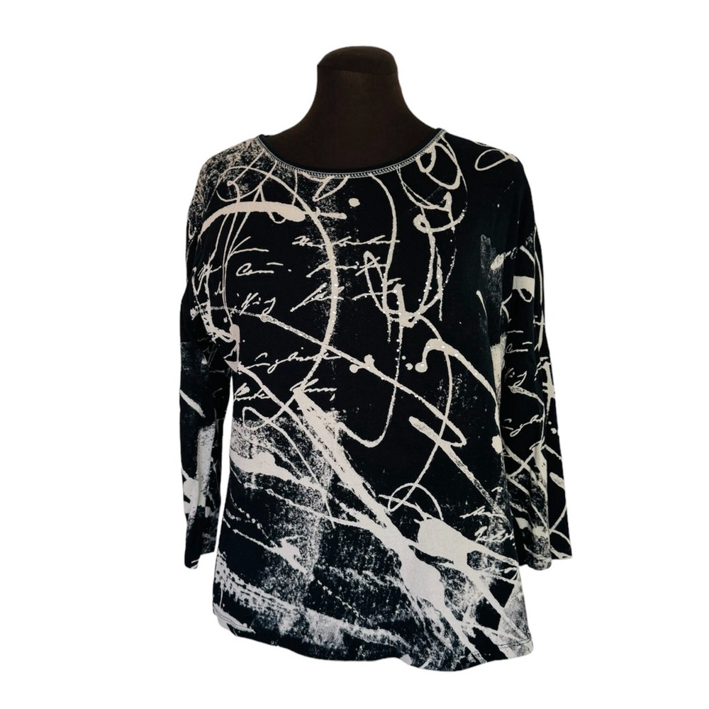 Jess & Jane Abstract Print Studded Accents Cotton Top